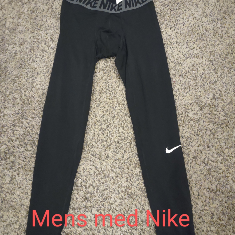 Mens Med Nike Black Baselayer with Classic White Swoosh Logo
